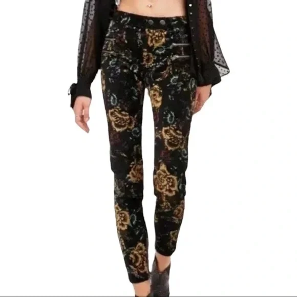 Free People Lennon Floral Velvet Skinny Pants - Picture 1 of 9